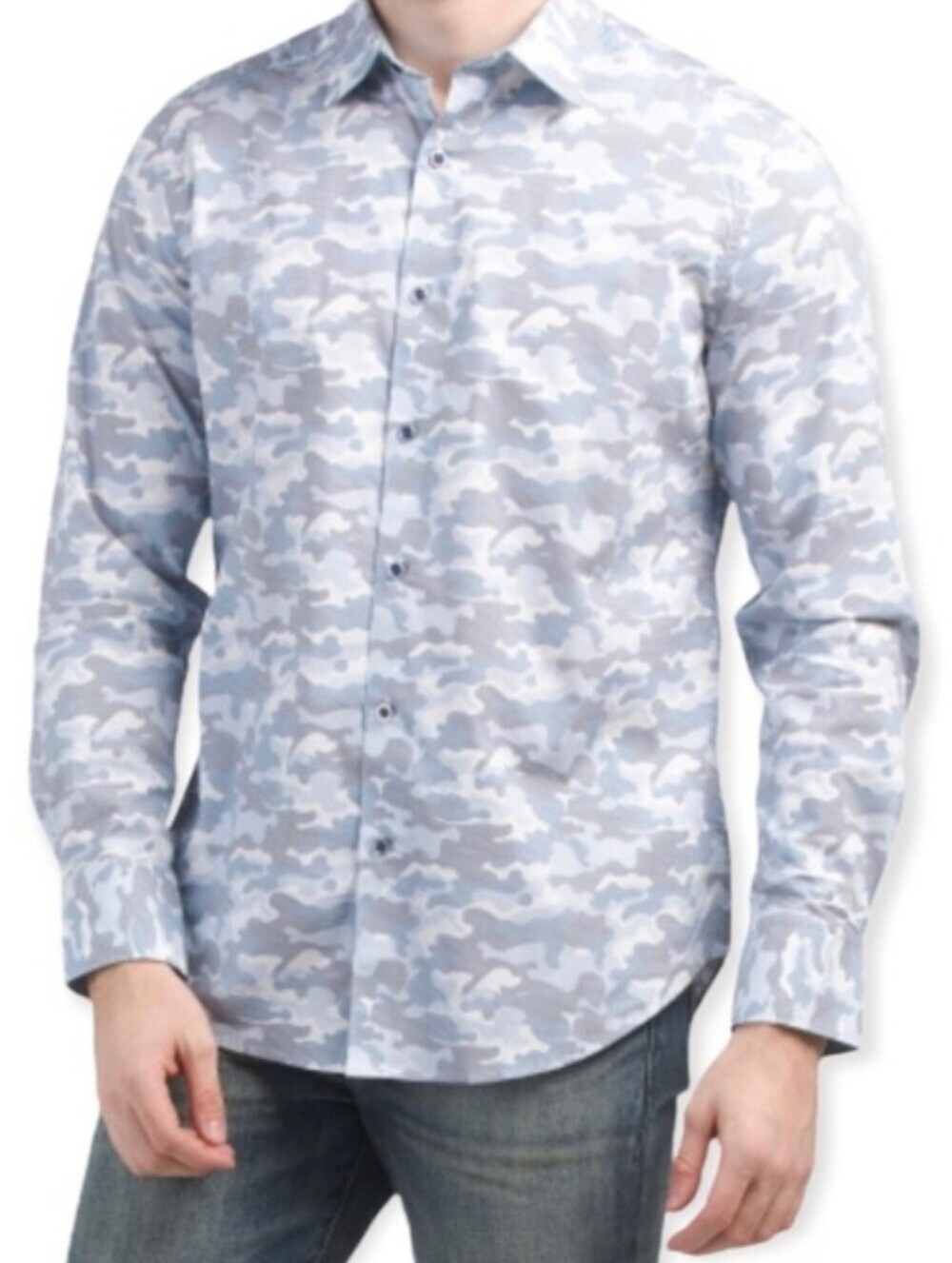 Robert Graham Wilder Sport Button Down Shirt Blue Camo Flip Cuff Size Medium